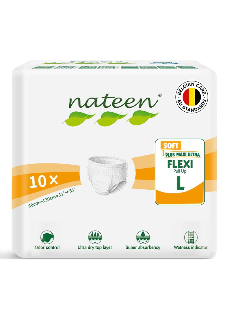 Nateen Flexi Soft Adult Diapers Pants,Incontinence Pull Up,Large,Waist Size 80-130cm,10 Count Adult Pull Ups,Superior Comfort,Excellent Combination of Protection. - Image 1